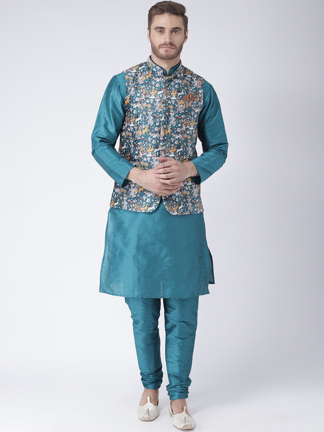 

hangup plus Men Kurta with Pyjamas and Nehru Jacket, Teal