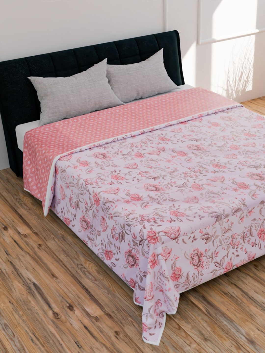 

CURIOUS LIFESTYLE White & Pink Printed Summer 150 GSM Double Cotton Bed Dohar