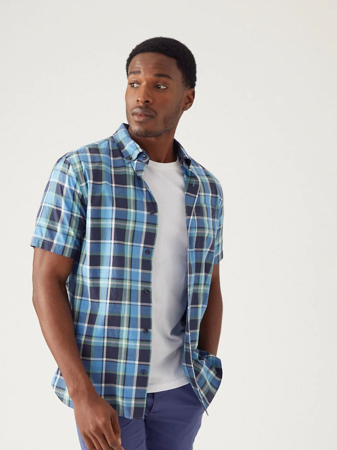 

Marks & Spencer Men Tartan Checked Casual Cotton Shirt, Blue