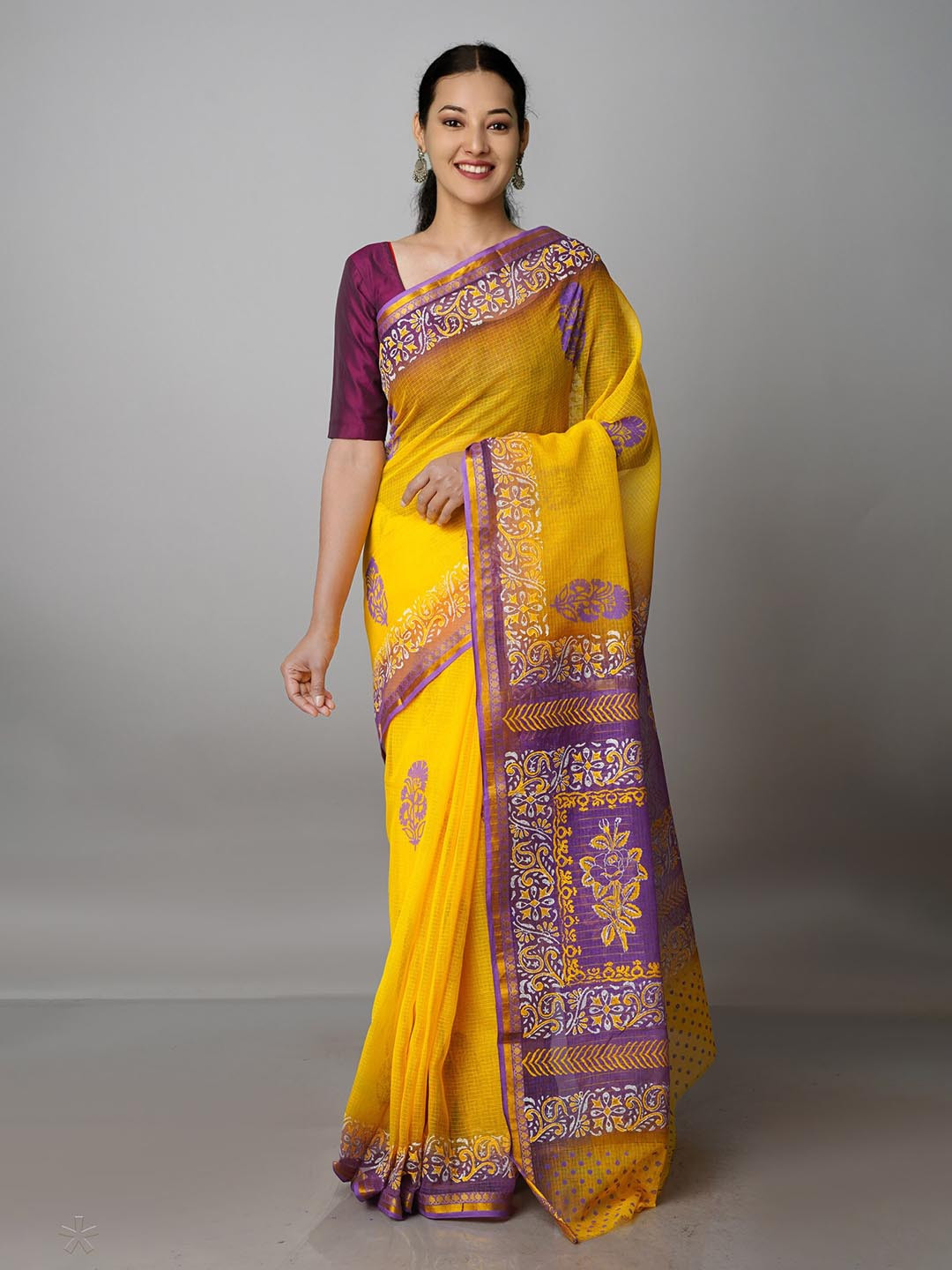 

Unnati Silks Ethnic Motifs Zari Pure Cotton Kota Saree, Yellow