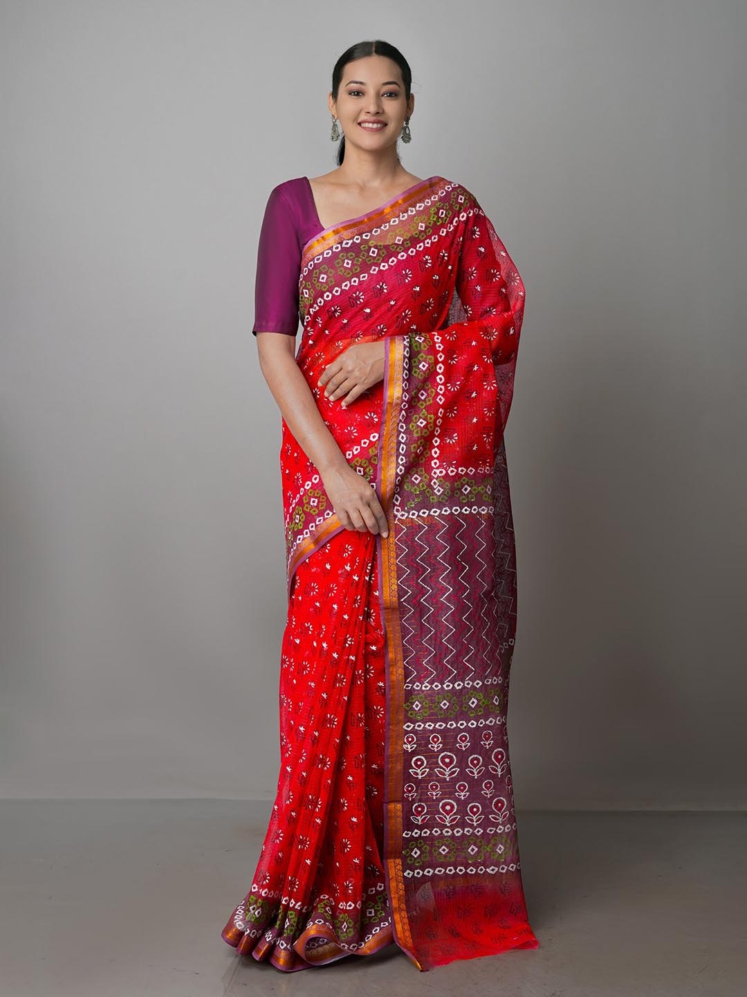 

Unnati Silks Ethnic Motifs Zari Pure Cotton Kota Saree, Red