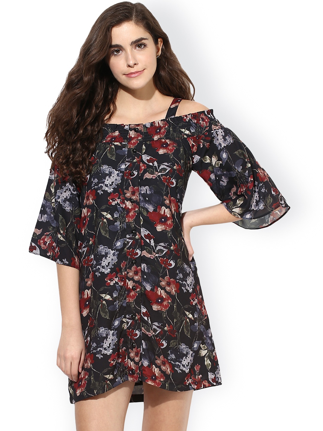 

Kazo Women Black Printed A-Line Dress