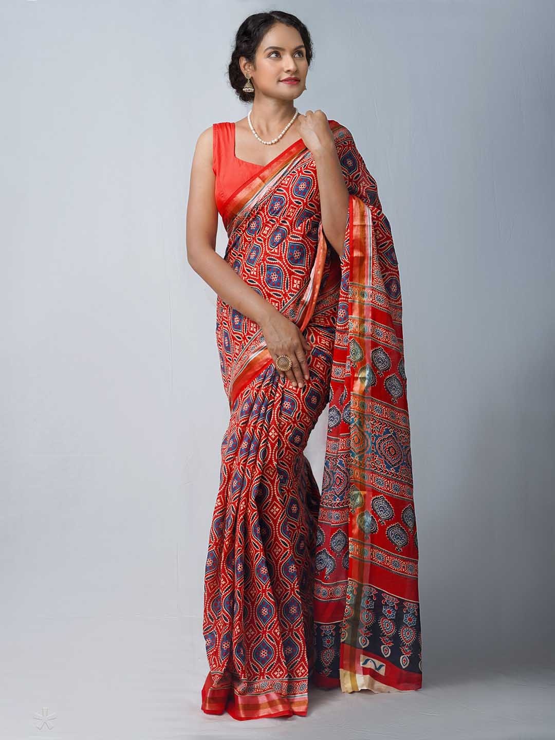 

Unnati Silks Pure Cotton Bhagalpuri Saree, Red