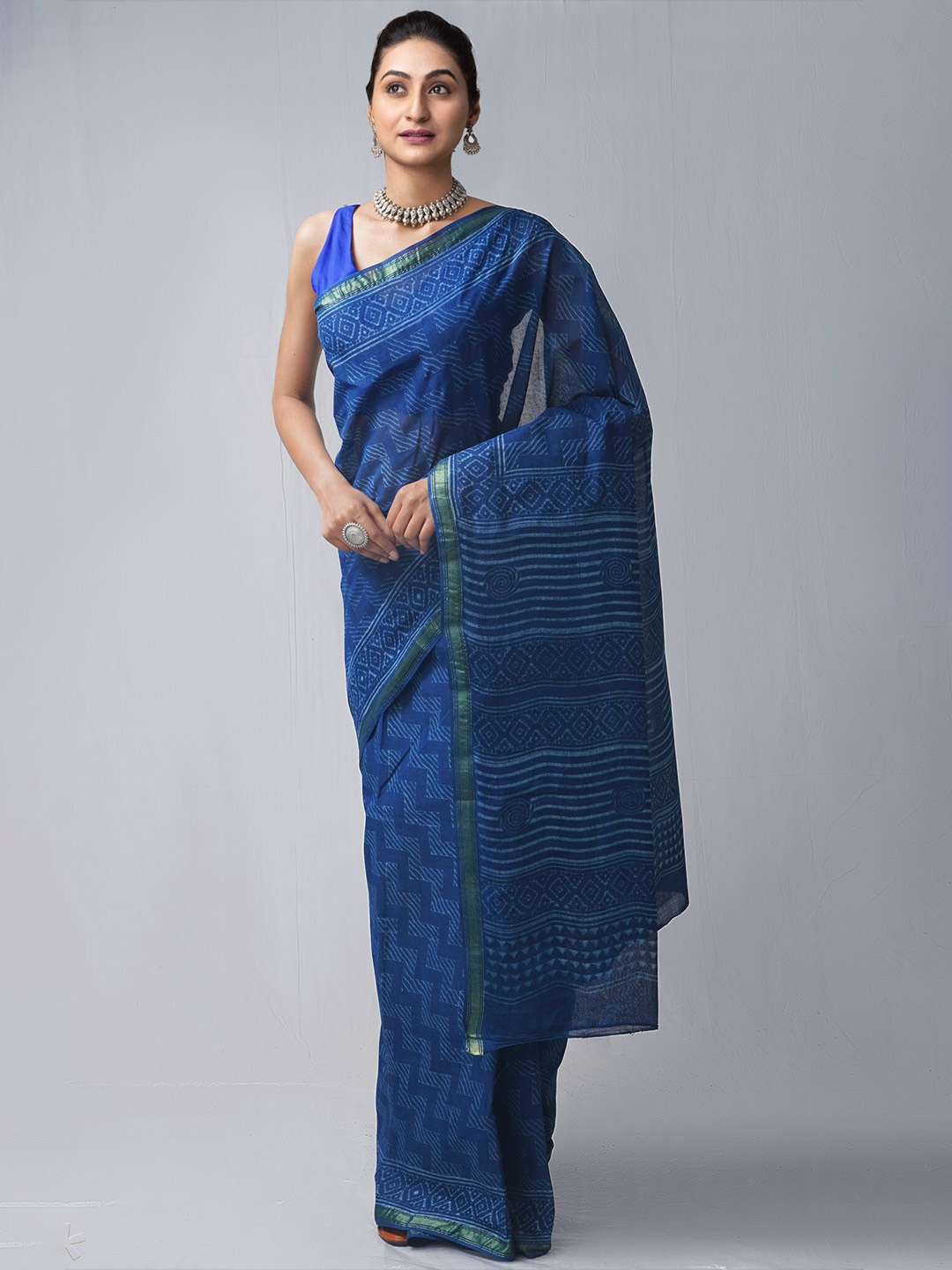 

Unnati Silks Dabu Zari Pure Cotton Dabu Saree, Blue