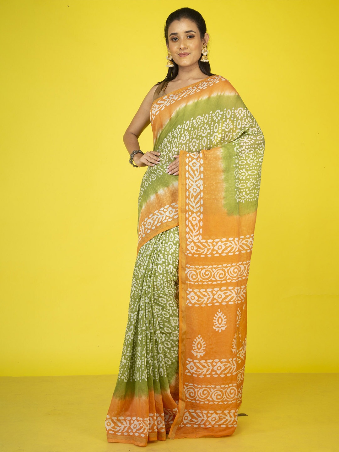 

Unnati Silks Batik Zari Pure Cotton Kota Saree, Green