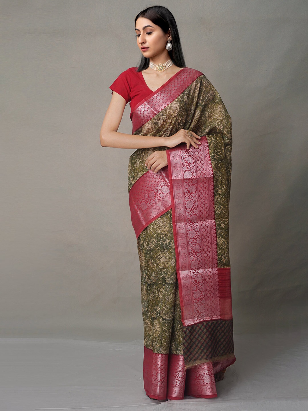 

Unnati Silks Zari Silk Cotton Maheshwari Saree, Green