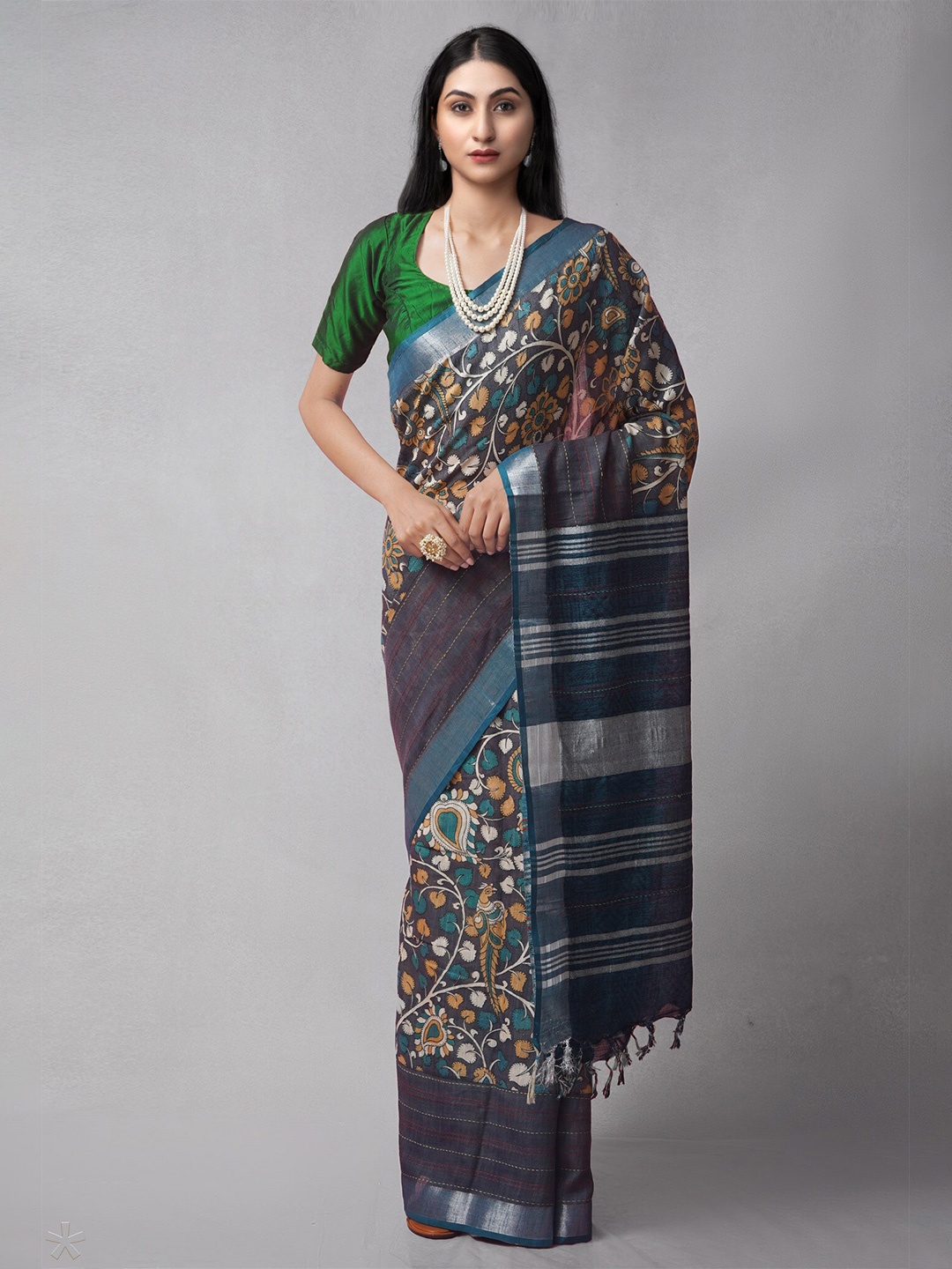 

Unnati Silks Woven Design Zari Pure Cotton Jamdani Saree, Blue