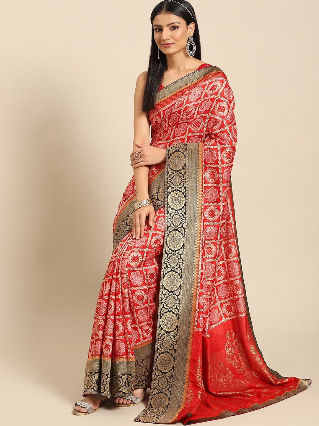 

Mitera Floral Zari Saree, Red