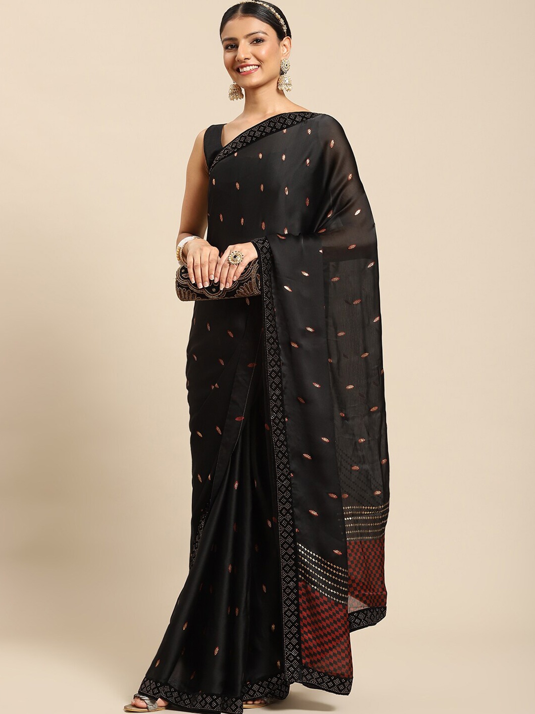 

Mitera Floral Saree, Black