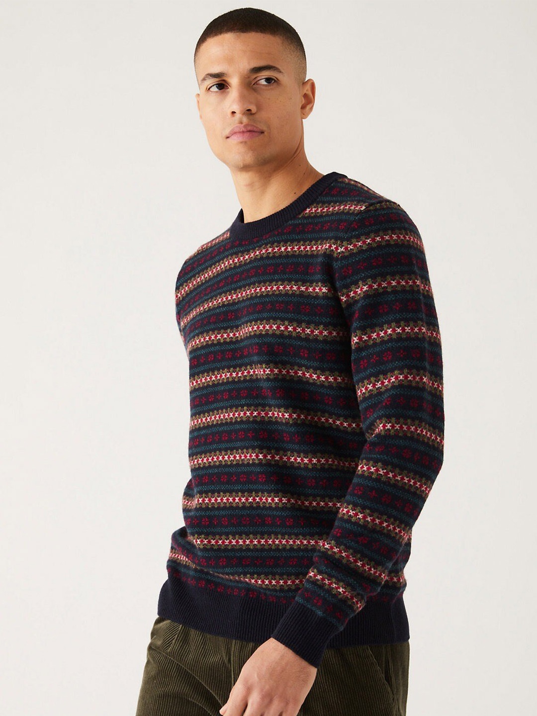 

Marks & Spencer Men Wool Striped Pullover, Black