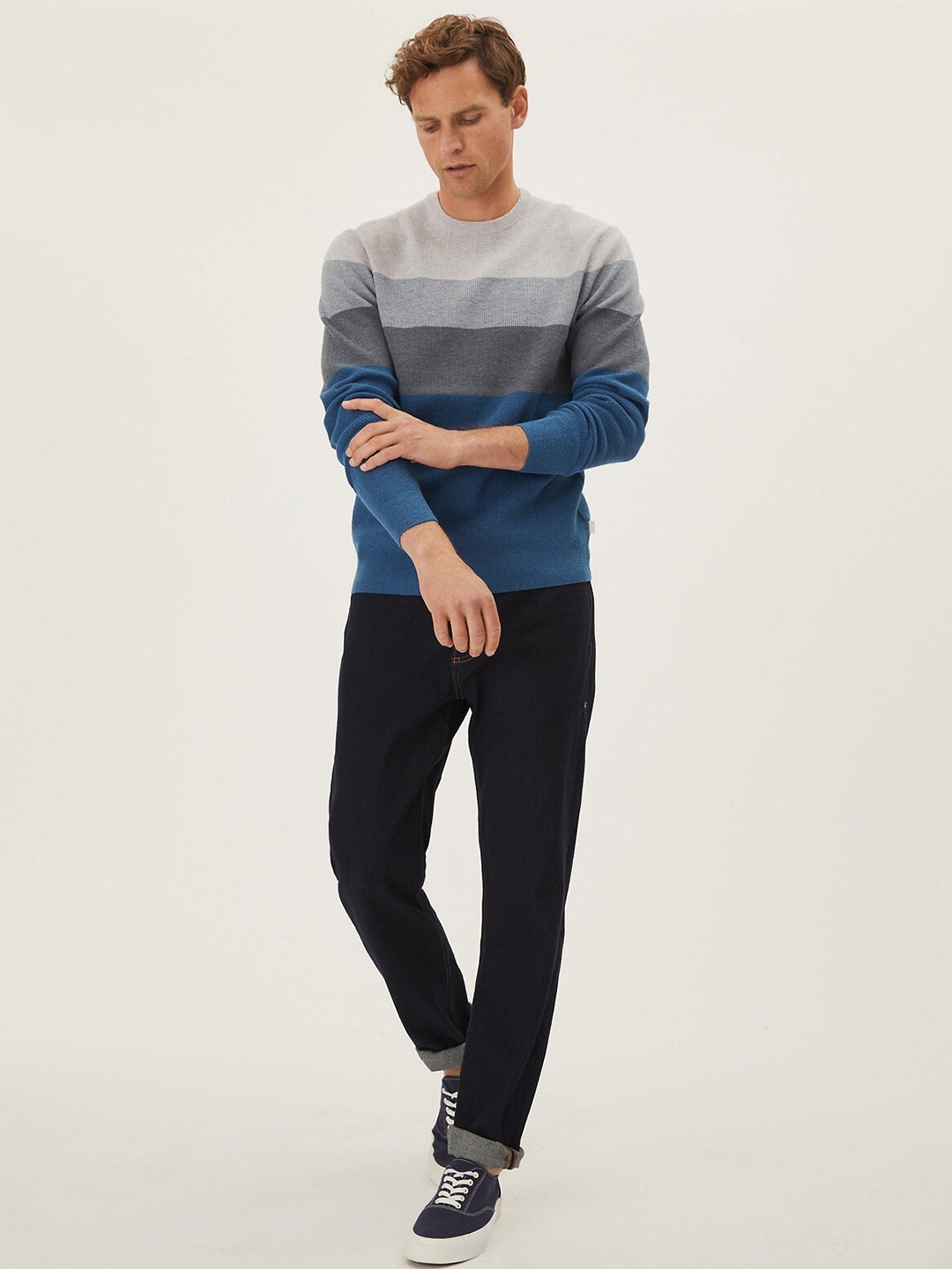 

Marks & Spencer Men Colourblocked Pullover, Blue