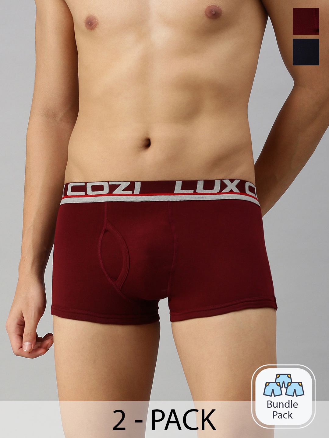 

Lux Cozi Men Pack Of 2 Outer Elastic Short Length Trunks, Maroon
