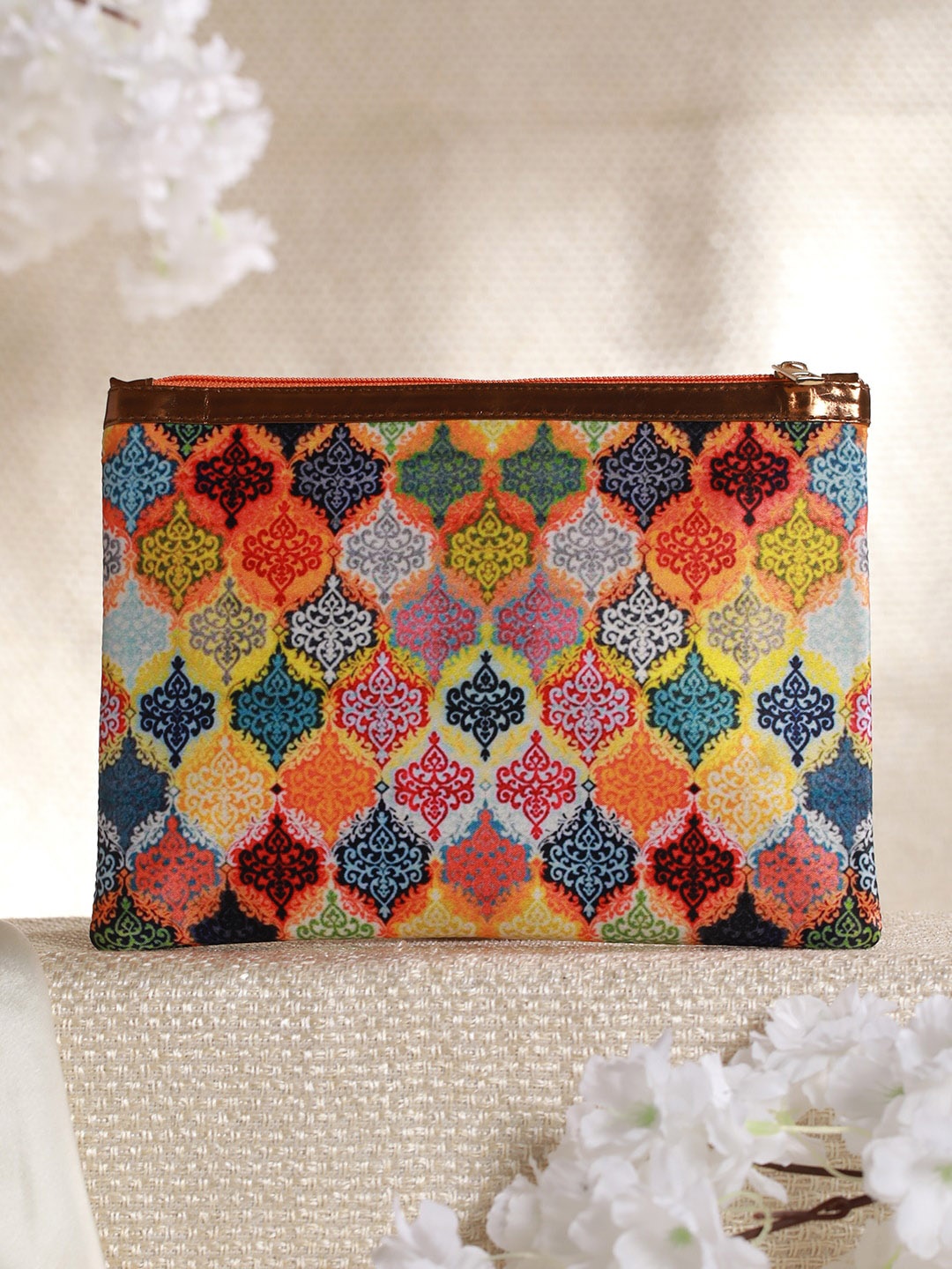 

Priyaasi Ethnic Motifs Printed Zipper Pouch Handheld Bag, Brown