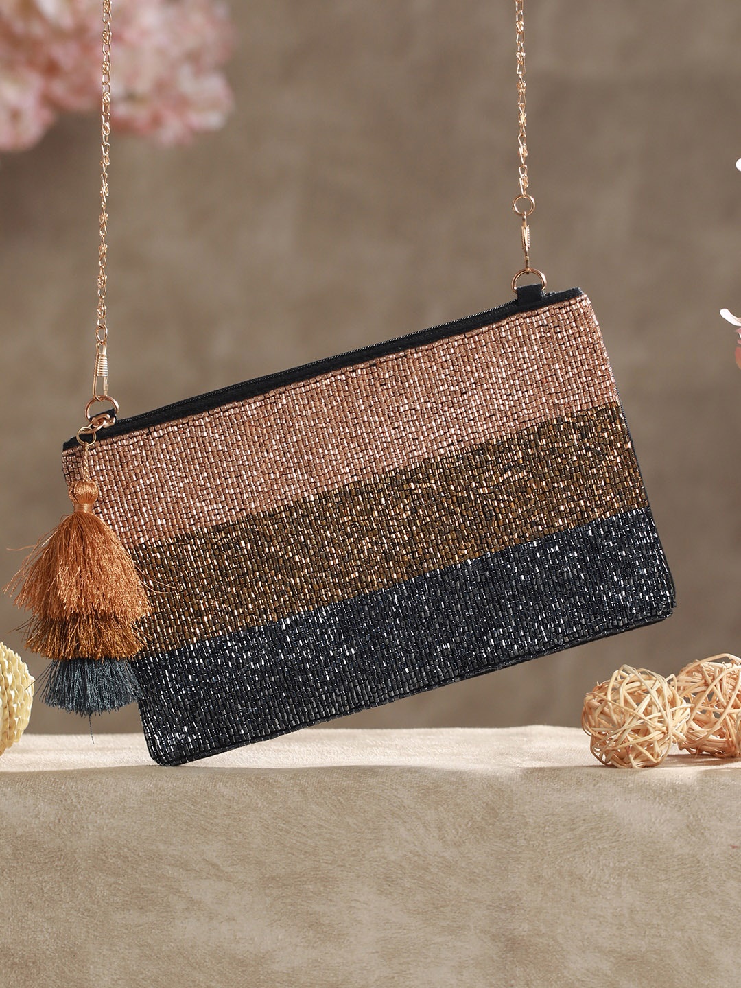 

Priyaasi Embellished Structured Sling Bag, Metallic
