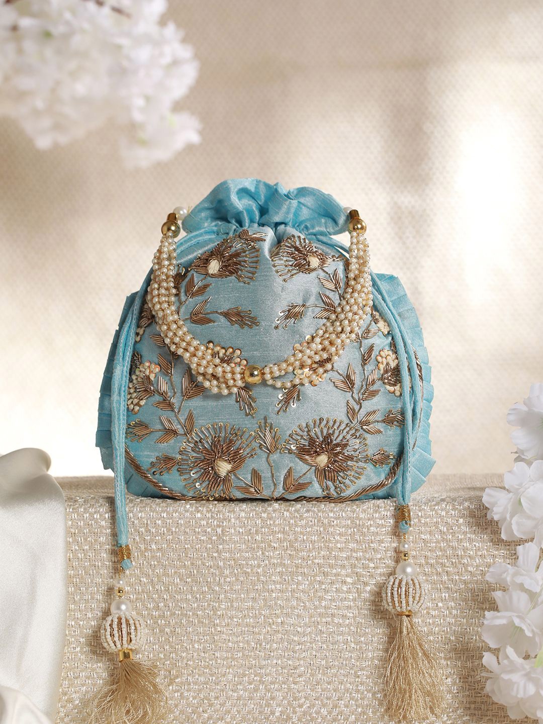 

Priyaasi Embellished Potli Clutch, Blue