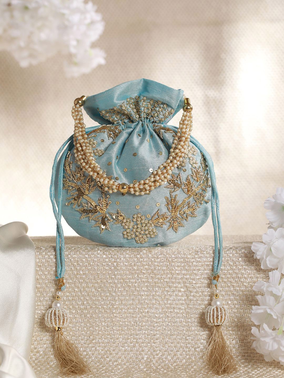 

Priyaasi Embellished Potli Clutch, Blue