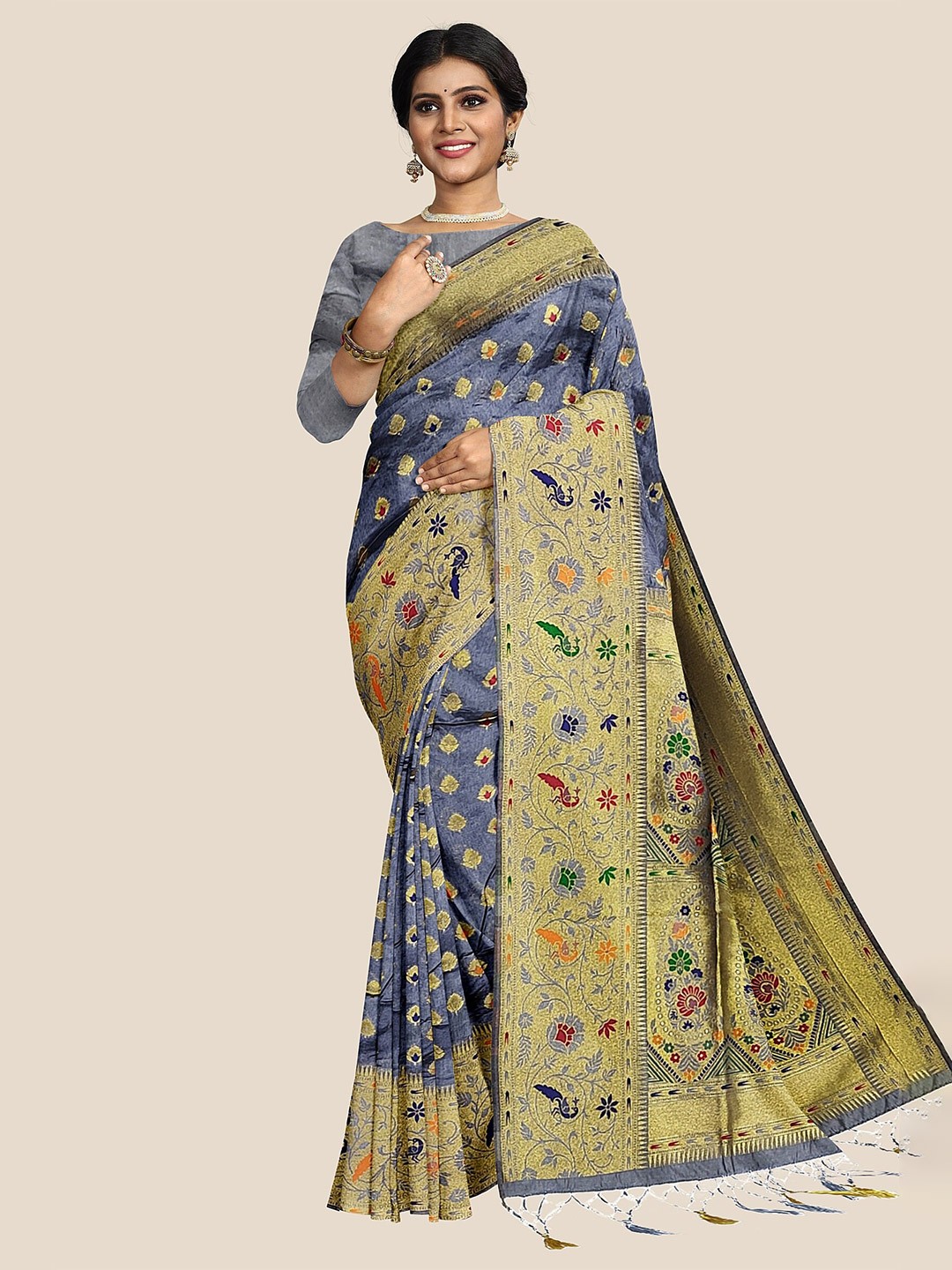

The Chennai Silks Woven Design Zari Jute Cotton Saree, Grey