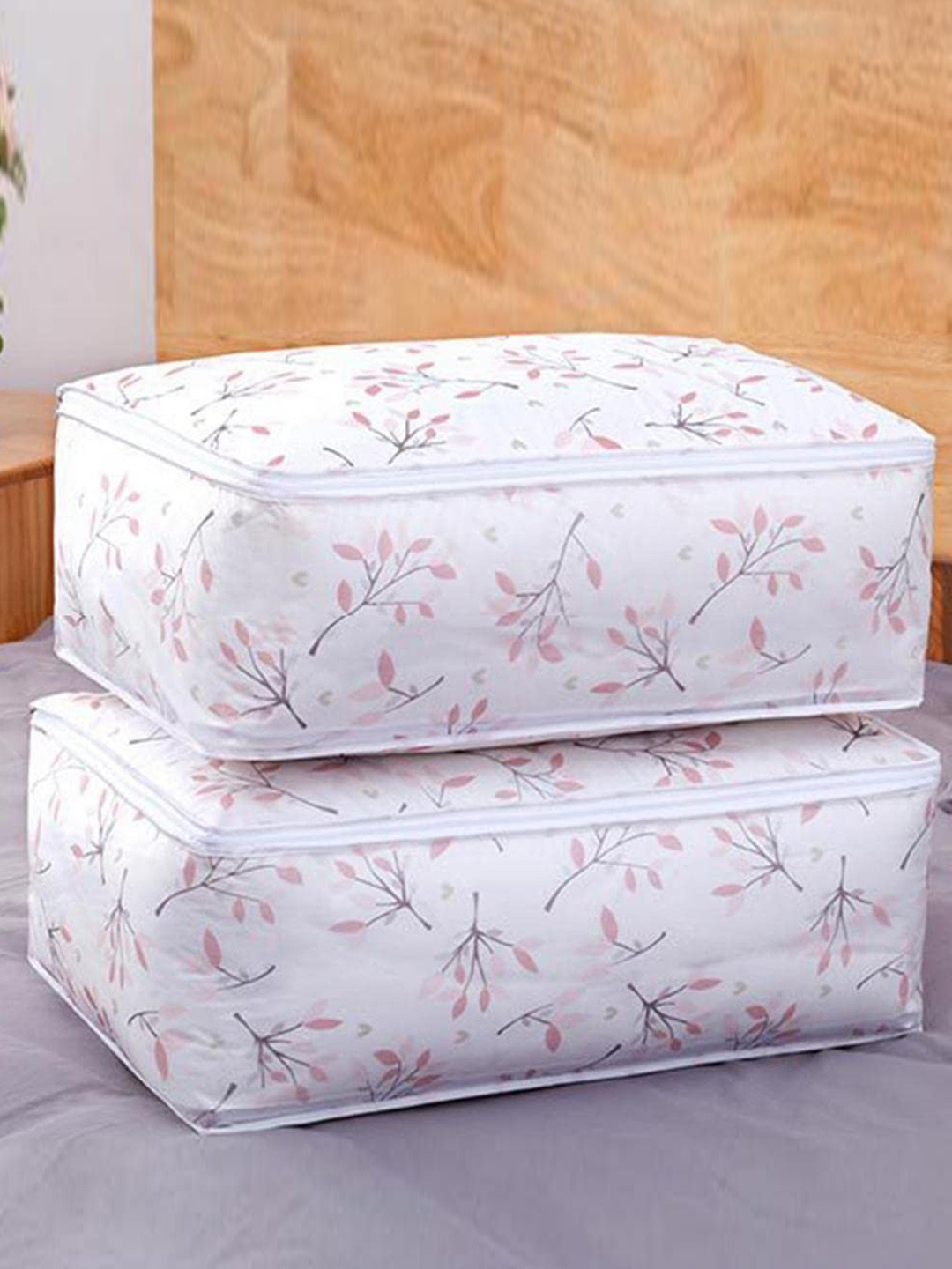 

HOUSE OF QUIRK White & Pink Set Of 2 Printed Moisture-Proof Oversized Organizer Bag