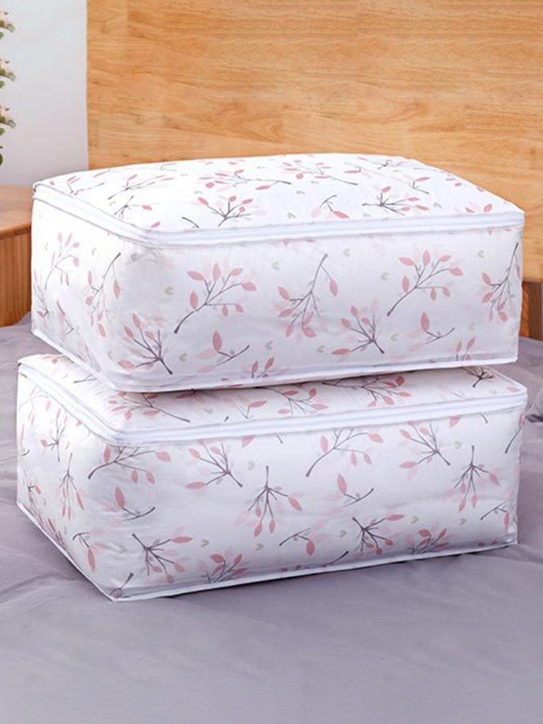 

HOUSE OF QUIRK Set Of 2 Pink & White Printed Oversized Organisers