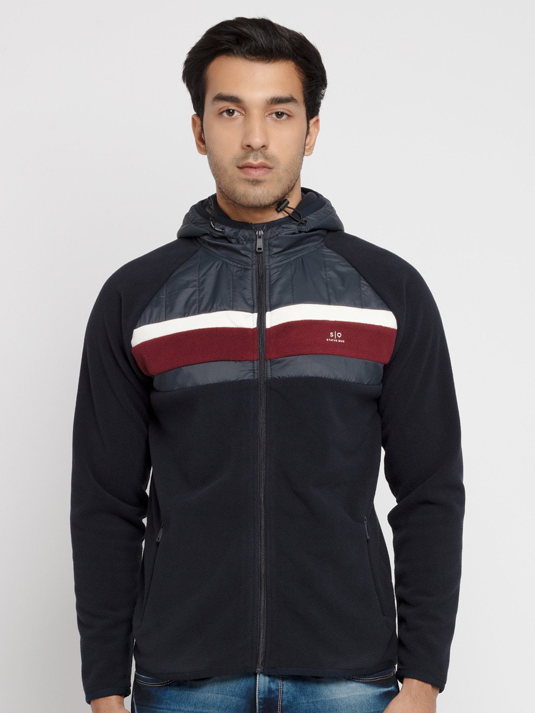 

Status Quo Men Front-Open Cotton Hooded Sweatshirt, Navy blue