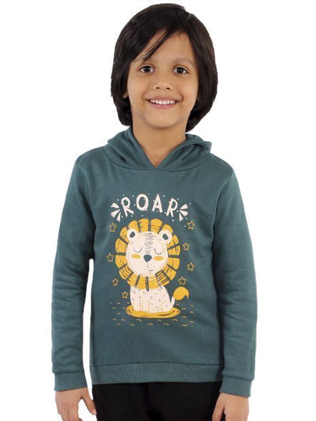 

The Mom Store Kids Green Printed Hooded Sweatshirt