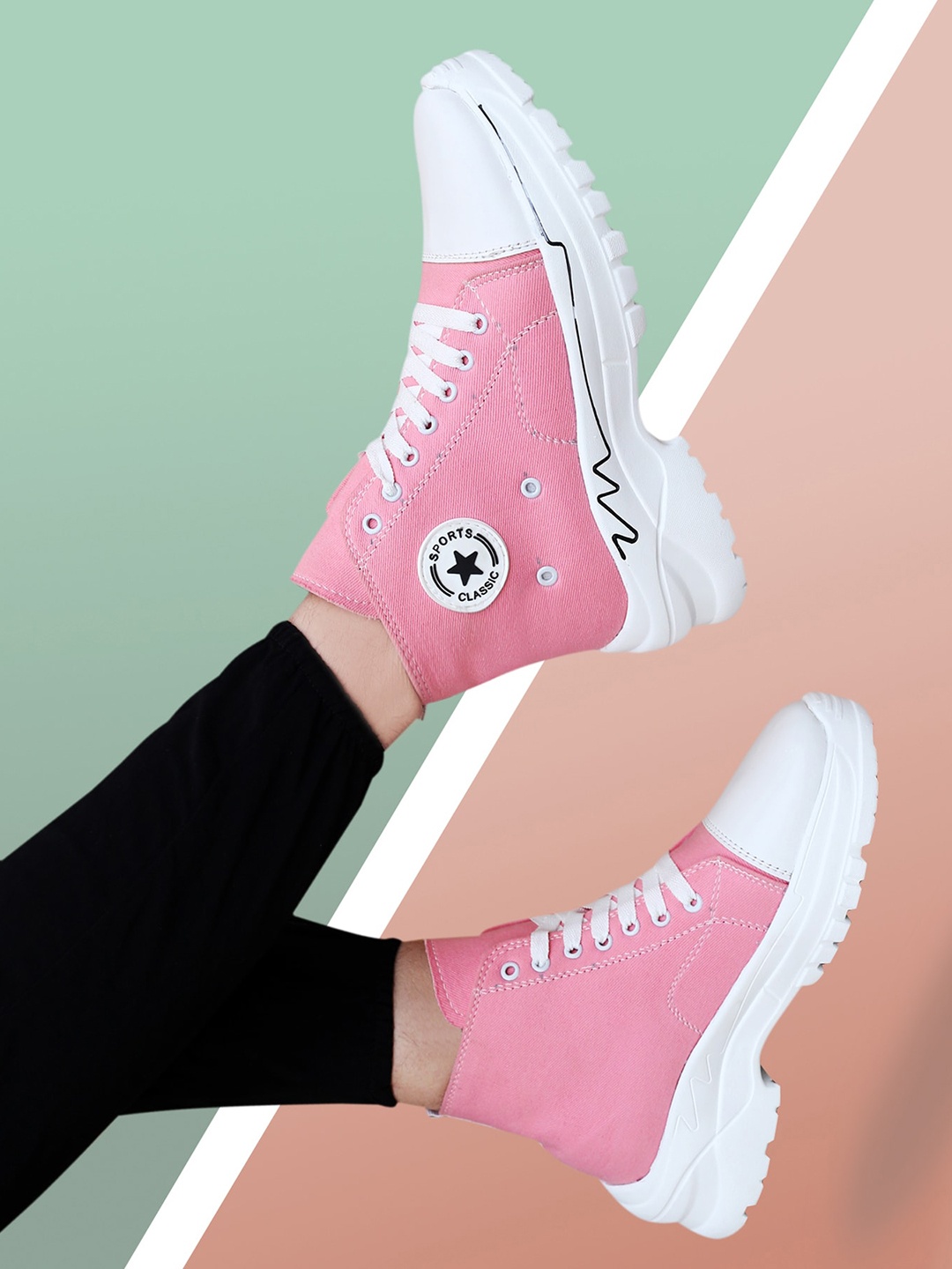 

BOOTCO Women Colourblocked Lace-Ups Sneakers, Pink