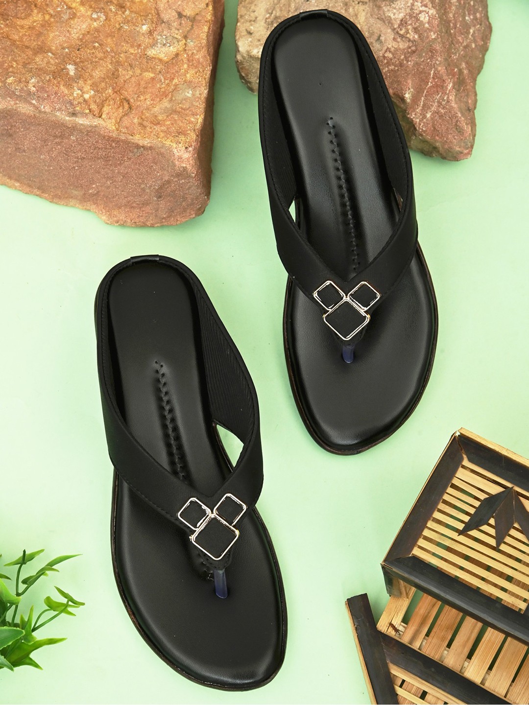

BOOTCO Women No Back Strap Open Toe Flats, Black