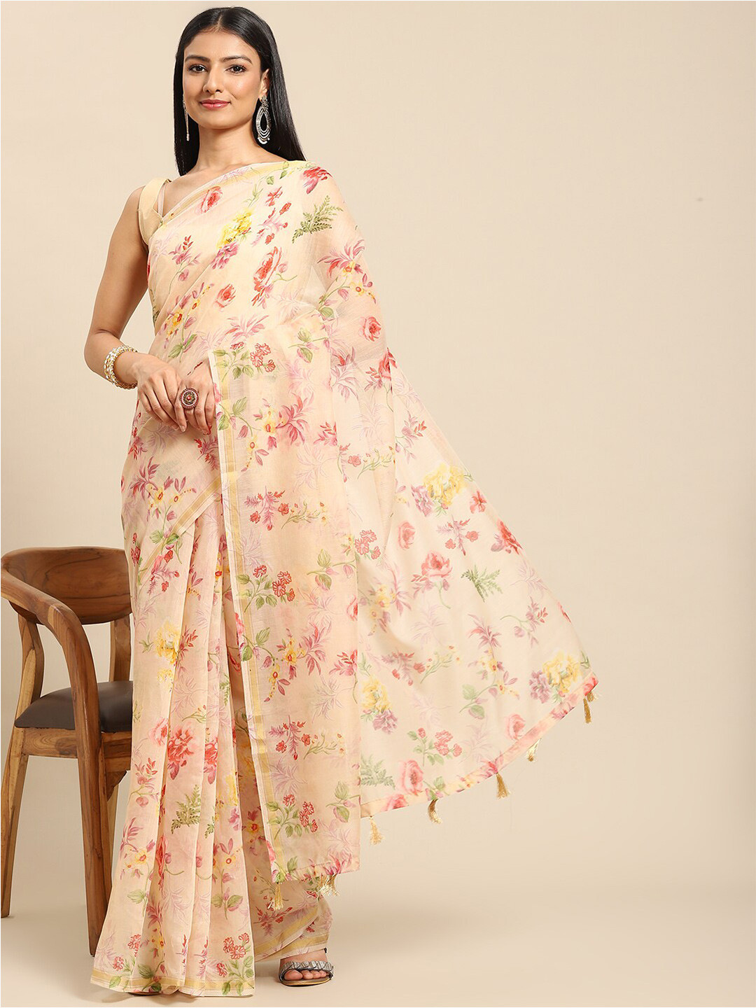 

Mitera Floral Pure Cotton Saree, Yellow