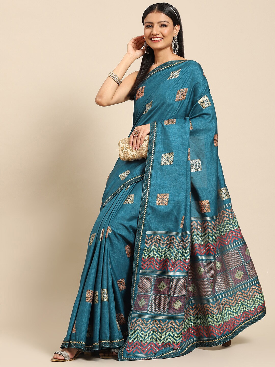 

Mitera Woven Design Saree, Teal