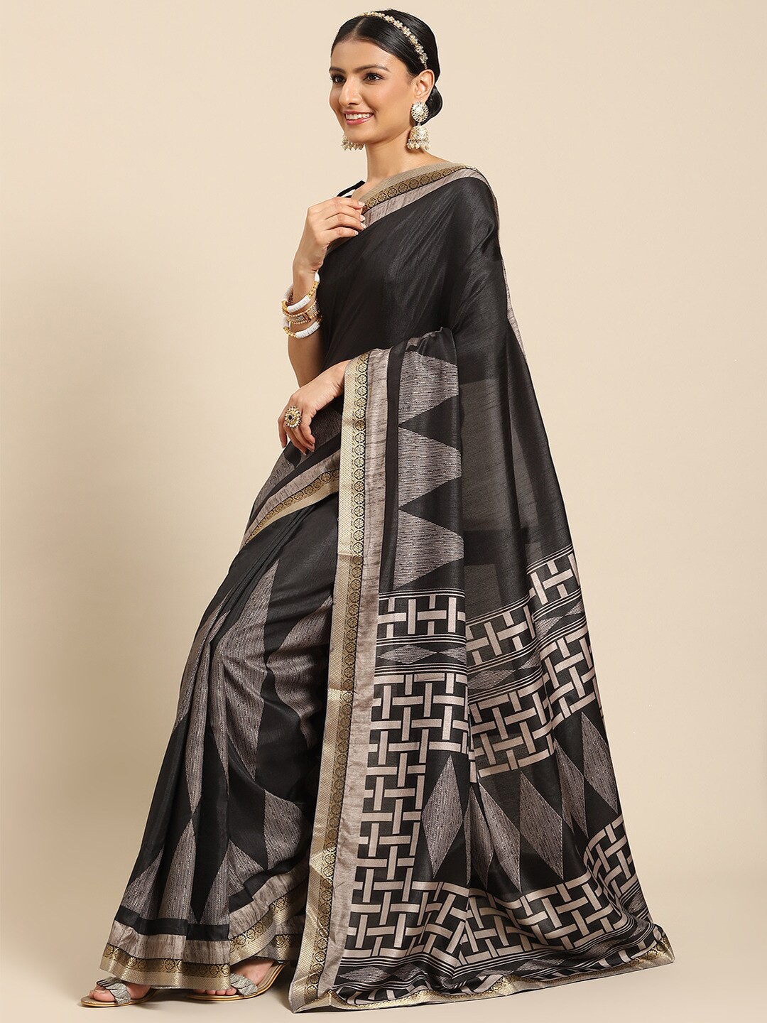 

Mitera Woven Design Poly Silk Saree, Black