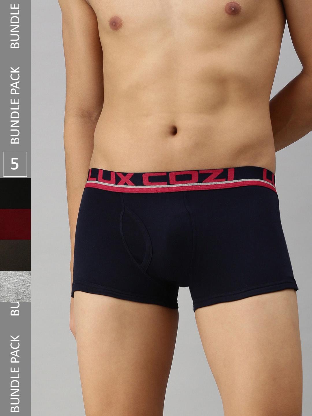 

Lux Cozi Men Pack Of 5 Outer Elastic Short Length Trunks, Navy blue