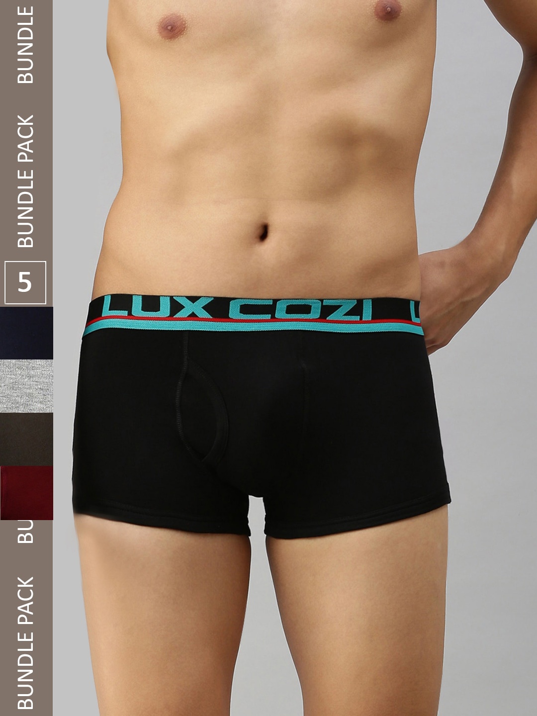 

Lux Cozi Men Pack Of 5 Outer Elastic Short Length Trunks, Black