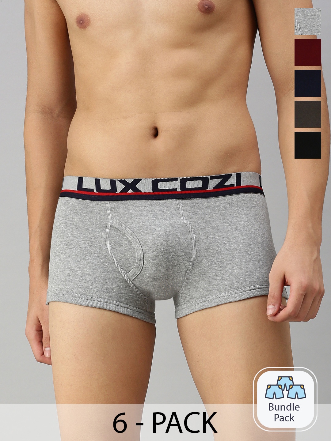 

Lux Cozi Men Pack Of 6 Outer Elastic Short Length Trunks, Maroon