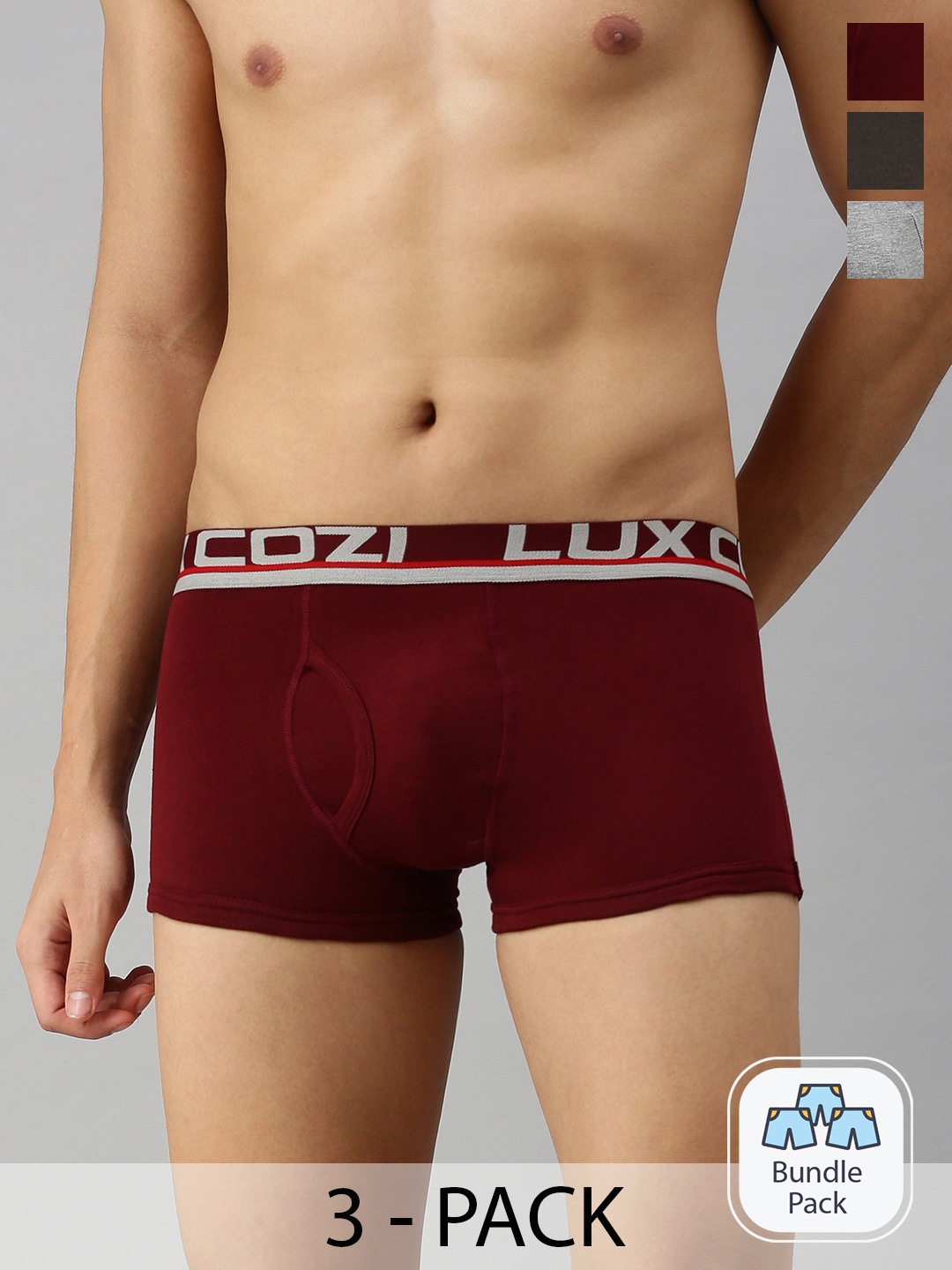 

Lux Cozi Men Pack Of 3 Outer Elastic Short Length Trunks, Black