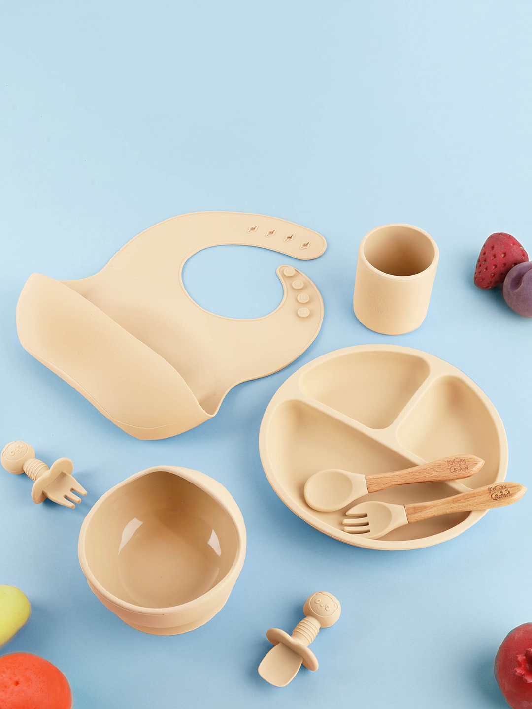 

KICKS & CRAWL Kids 6-Pcs Cream-Colored Silicone Mealtime Baby Utensils Set