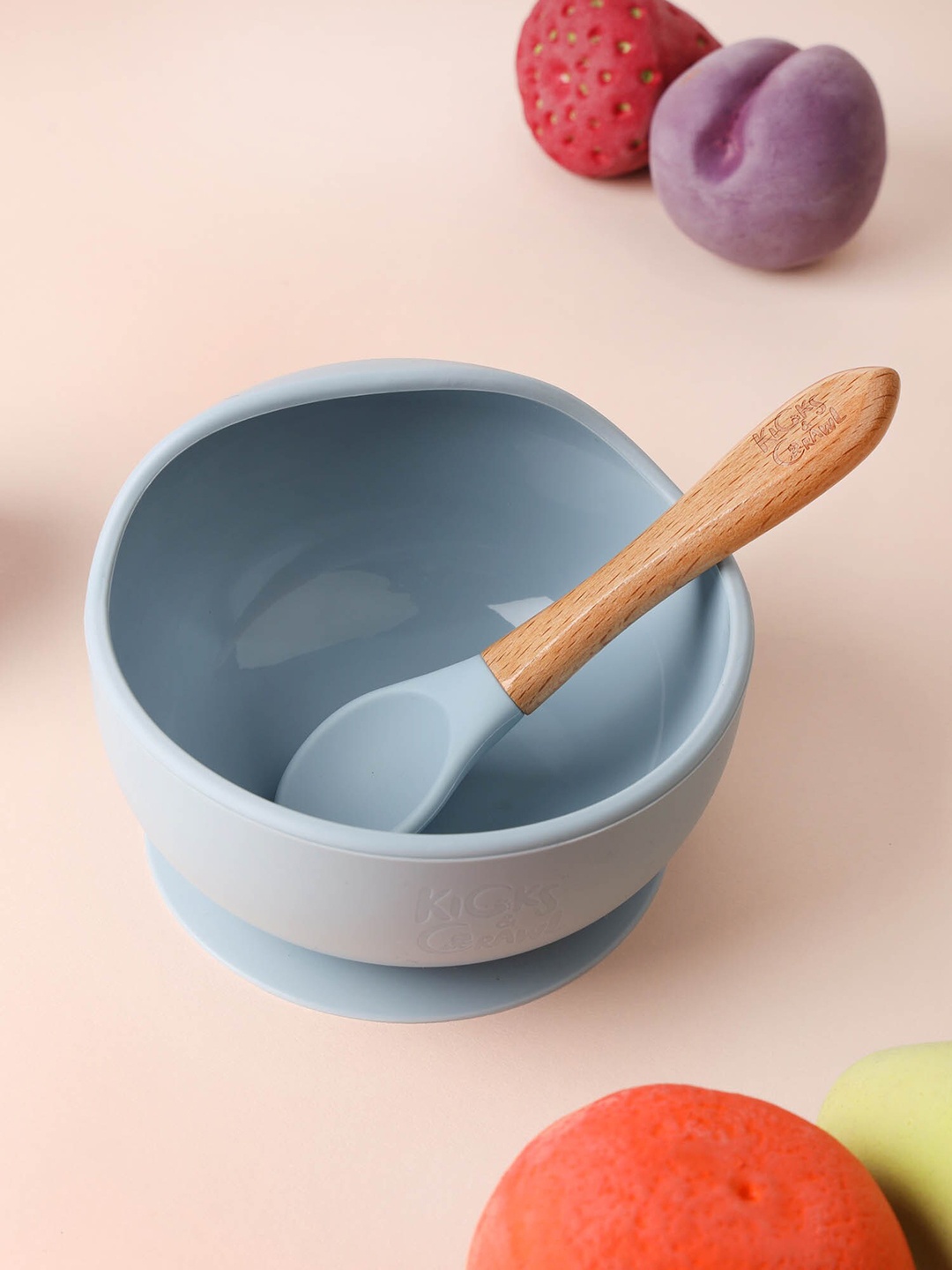 

KICKS & CRAWL Kids Blue Silicone Bowl & Spoon Baby Utensils Set