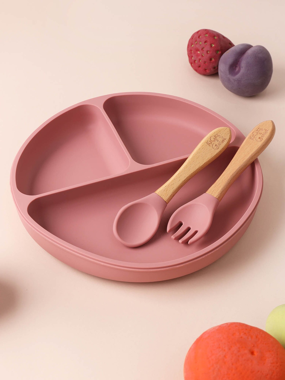 

KICKS & CRAWL Kids Pink Silicone Plate & Cutlery Set