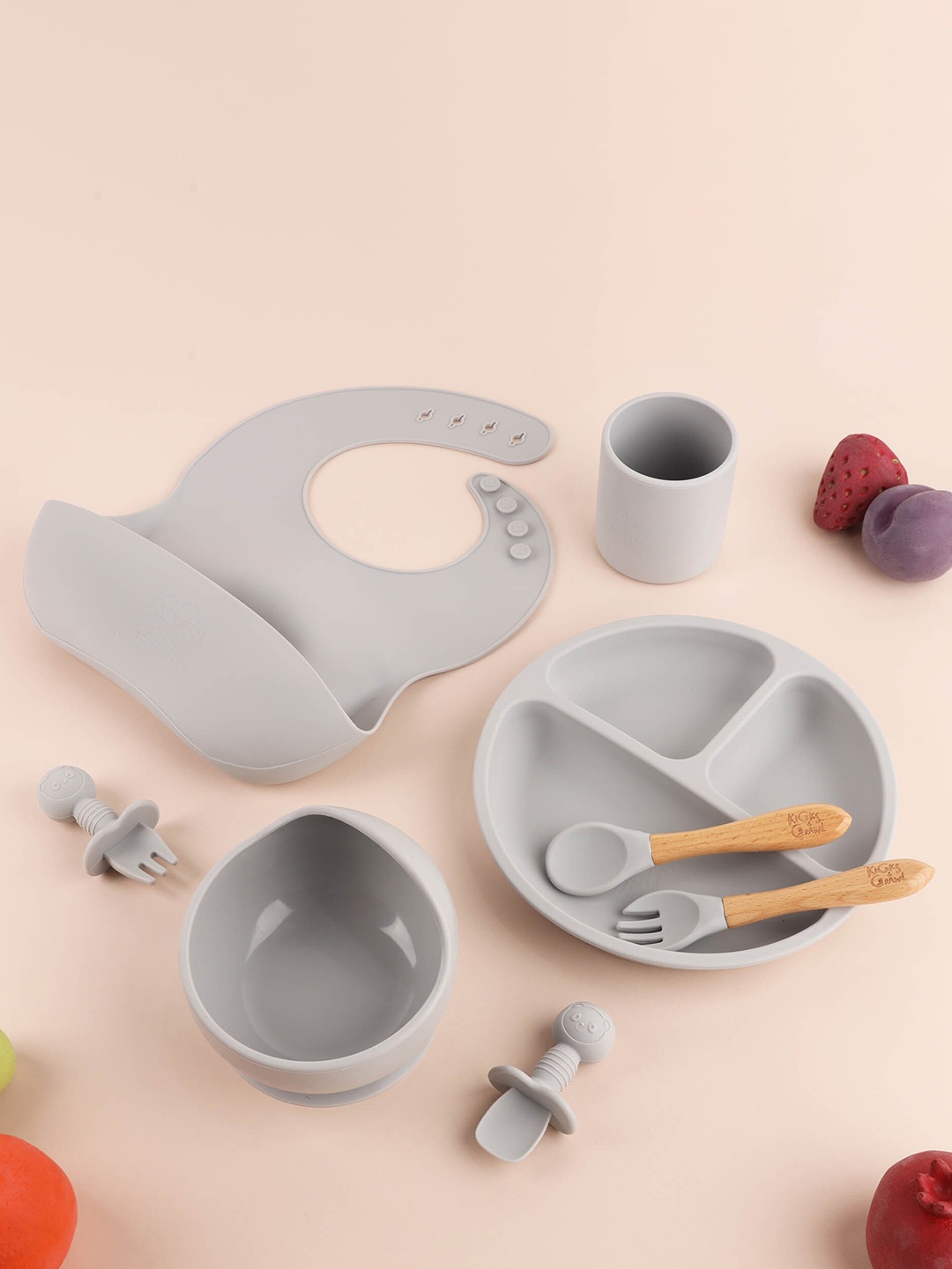 

KICKS & CRAWL Kids Grey Silicone Mealtime Set