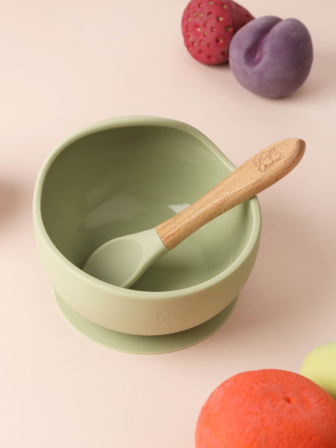 

KICKS & CRAWL Kids Green Silicone Bowl & Spoon Set