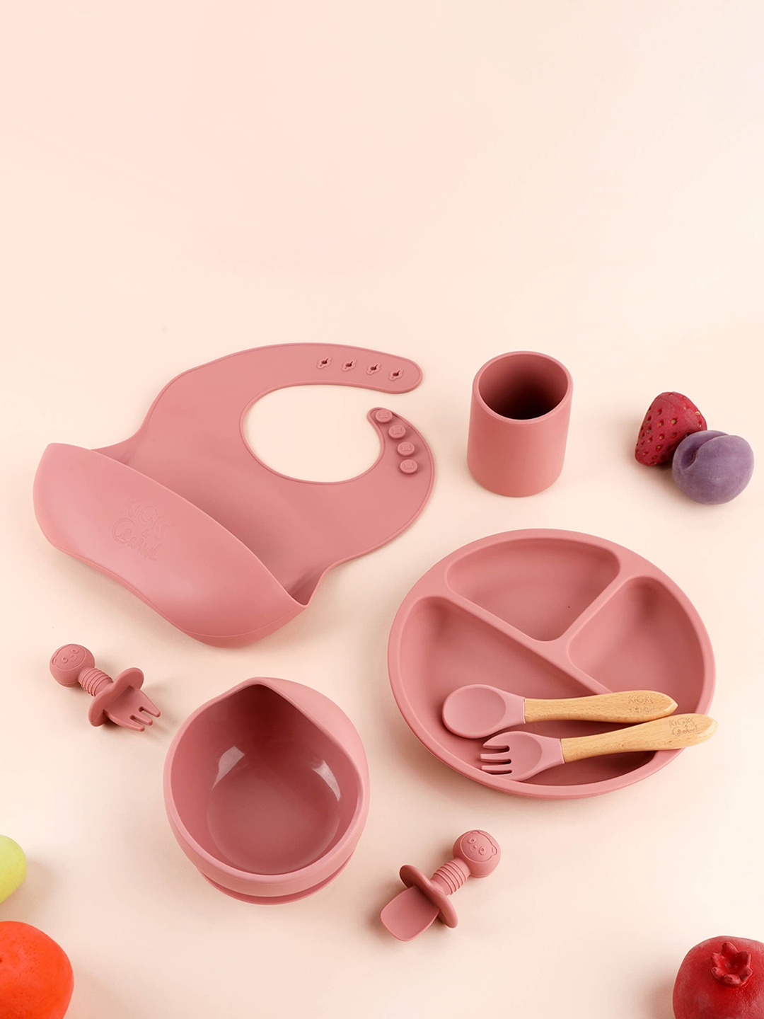 

KICKS & CRAWL Kids Pink Silicone Mealtime Set