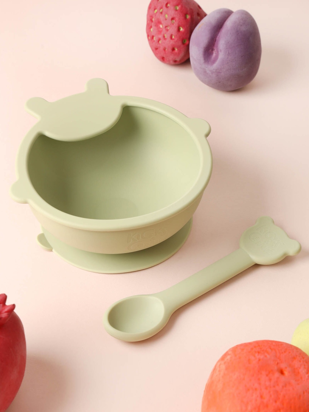 

KICKS & CRAWL 2-Pcs Green Baby Bear Bowl & Spoon Set