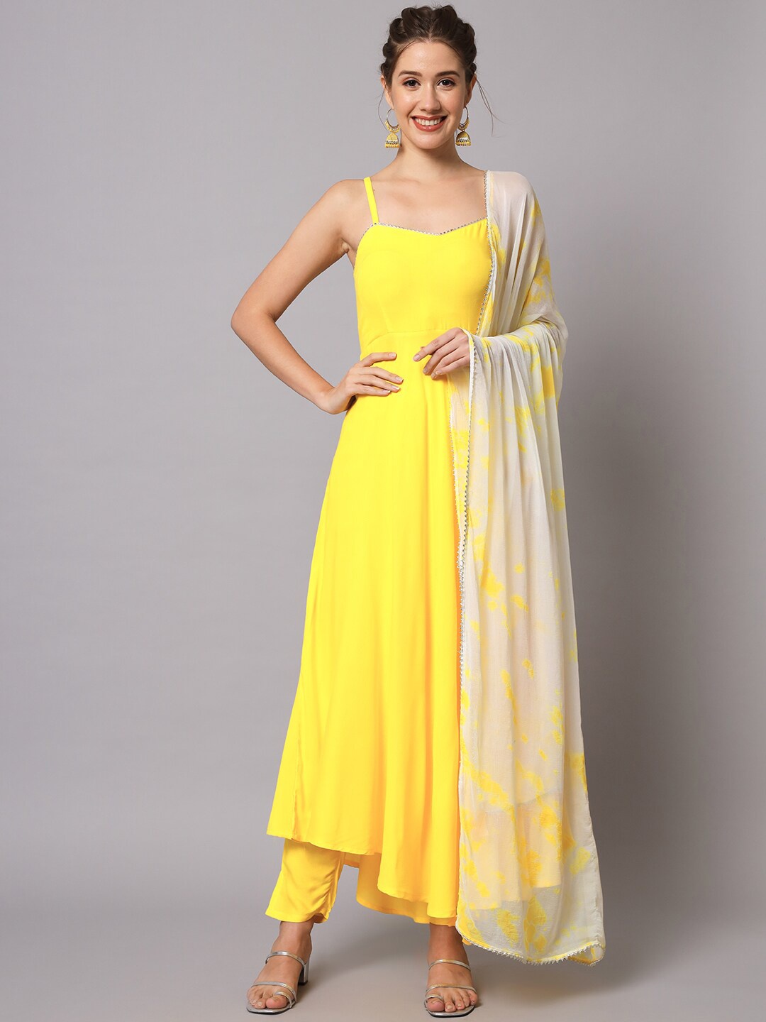 

Meeranshi Liva Kurta with Trousers & With Dupatta, Yellow