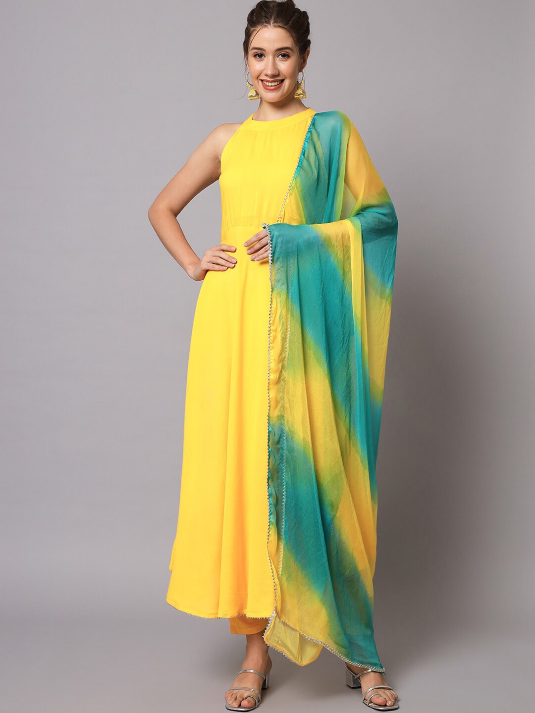 

Meeranshi Liva Kurta with Trousers & With Dupatta, Yellow