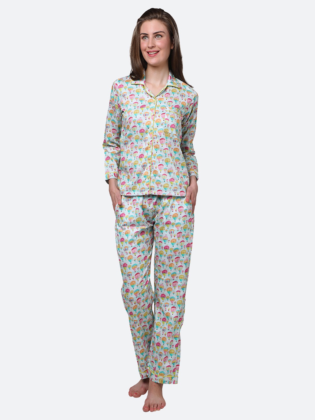 

Pyjama Party Women Printed Night suit, Green