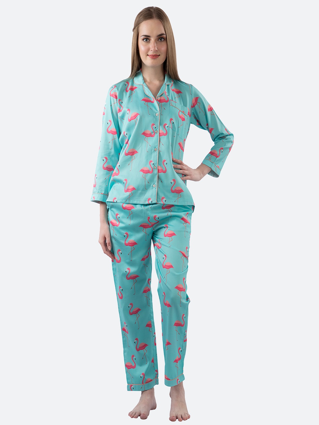 

Pyjama Party Women Printed Pure Cotton Night suit, Blue