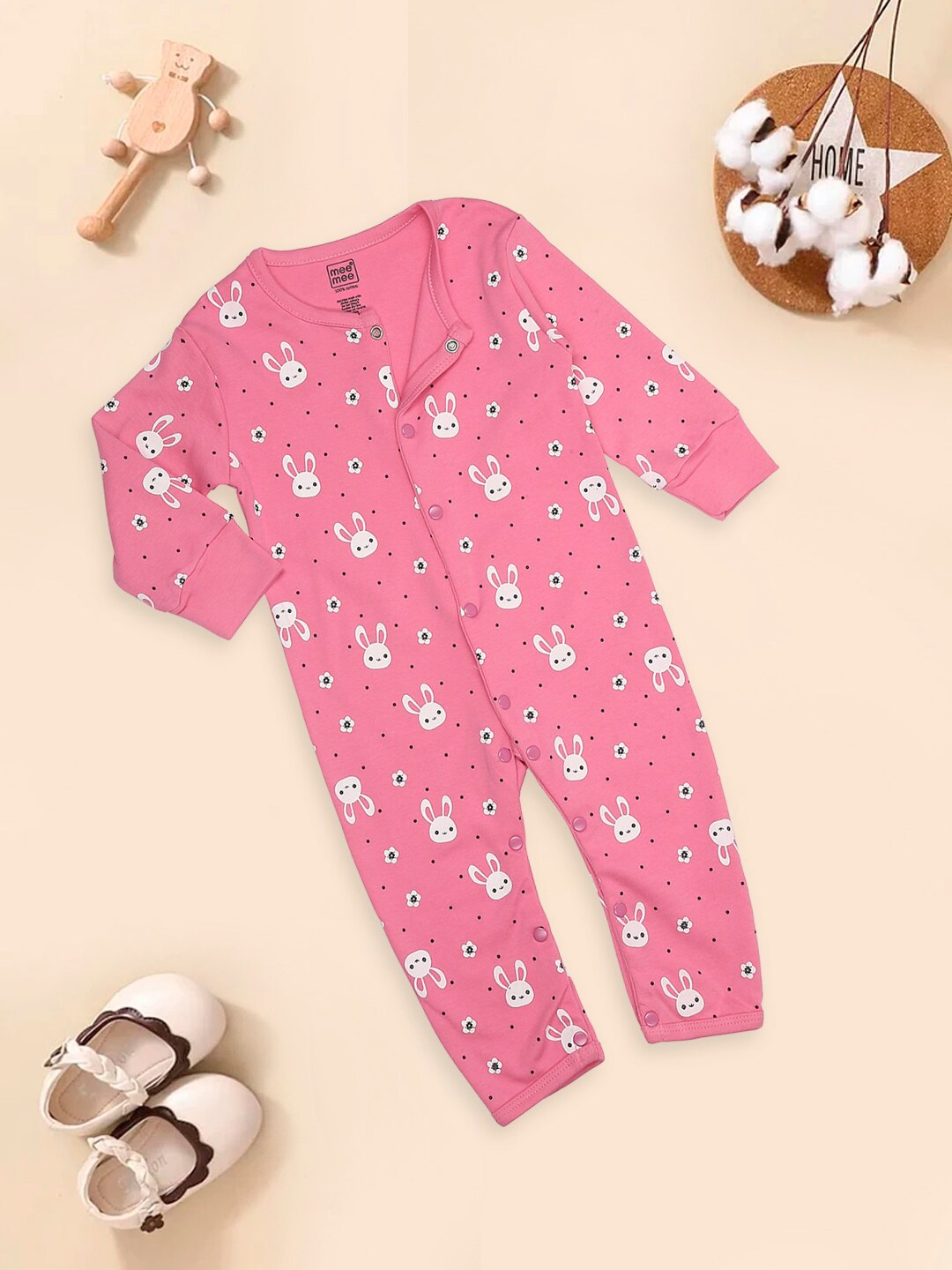 

MeeMee Infants Printed Pure Cotton Rompers, Pink