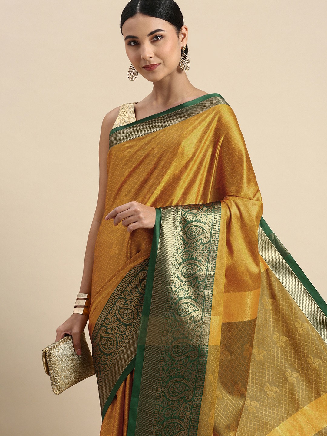 

FASHDEAL Woven Design Ethnic Motifs Pure Cotton Saree, Yellow