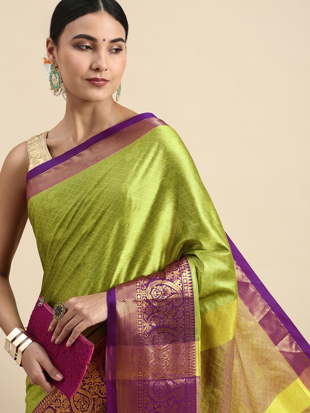 

FASHDEAL Paisley Pure Cotton Saree, Green