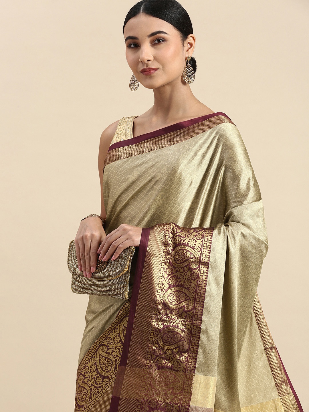 

FASHDEAL Woven Design Ethnic Motifs Pure Cotton Saree, Green