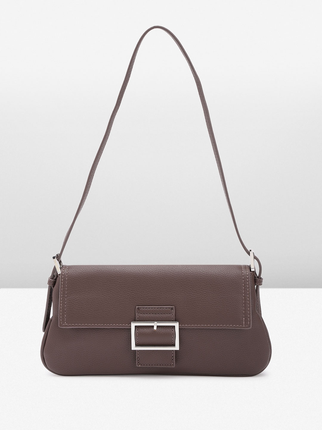 

MANGO Structured Baguette Bag with Buckle Detail, Brown